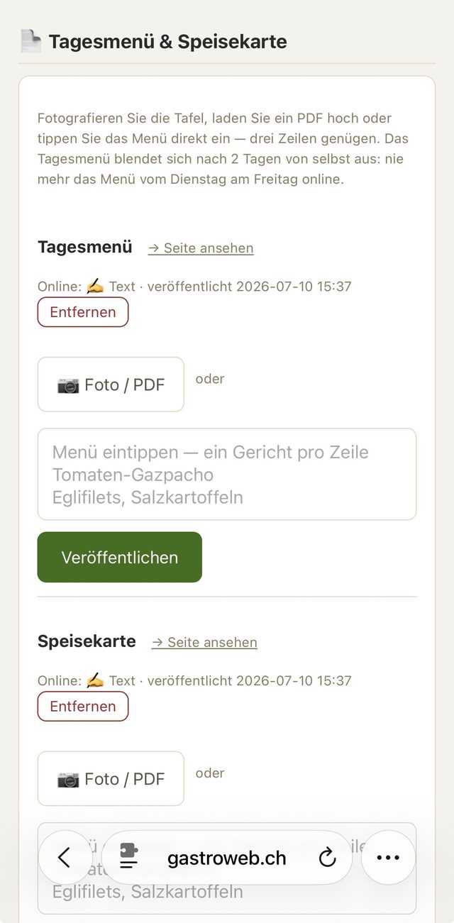 Mobile Konsole: Tagesmenü veröffentlichen